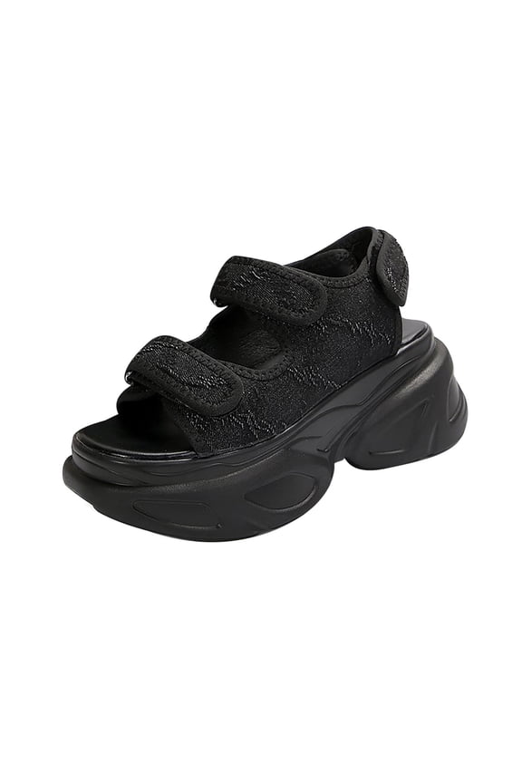 Jacquard Double Hook and Loop Dad Sandal Women Chunky Casual Summer Footwear Black 37