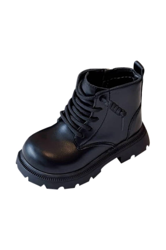 Kids Ankle Boots Lace Up Closure Chunky Sole Durable Construction Lightweight Design Suitable For Hiking Playground Black 26