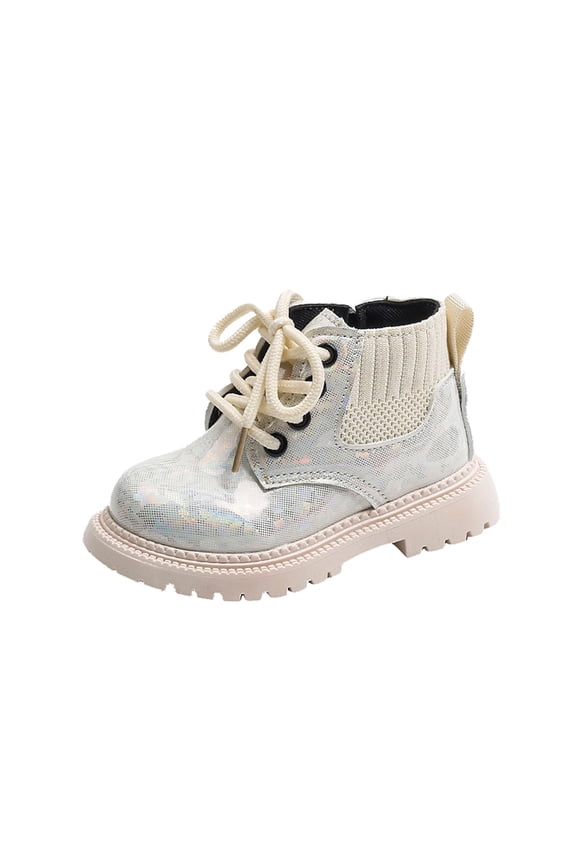 Kids Ankle Boots Lace Up Closure Patterned Detail Cushioned Footbed Non Sole Suitable For Daily Walks Seasonal Outings White 21