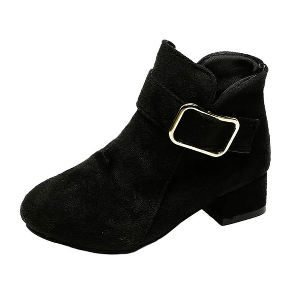 hopeusnice Kids Ankle Boots Low Top Style Buckle Closure Chunky Heel Soft Lining Suitable For Casual Outings Daily Activities Black 4-4.5Years