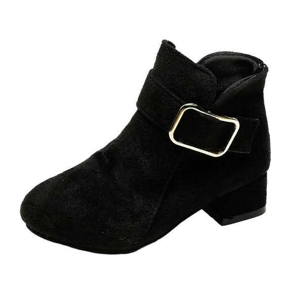 hopeusnice Kids Ankle Boots Low Top Style Buckle Closure Chunky Heel Soft Lining Suitable For Casual Outings Daily Activities Black 8.5-9Years