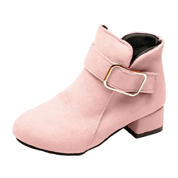hopeusnice Kids Ankle Boots Low Top Style Buckle Closure Chunky Heel Soft Lining Suitable For Casual Outings Daily Activities Pink 4-4.5Years