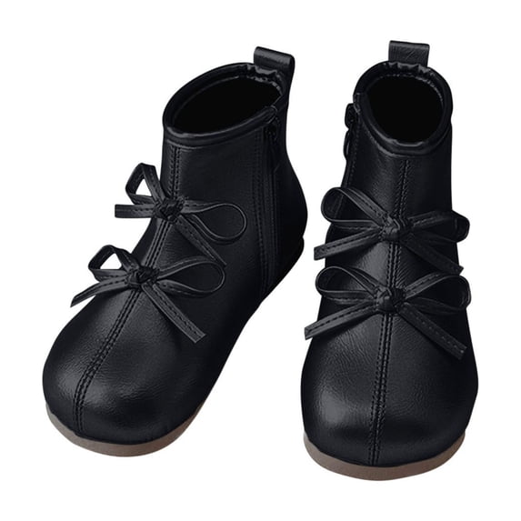 hopeusnice Kids Ankle Boots Low Top Style Lace Up Closure Shiny Finish Comfort Sole Suitable For Daily Play Casual Occasions Black 23