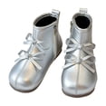 thumbnail image 1 of hopeusnice Kids Ankle Boots Low Top Style Lace Up Closure Shiny Finish Comfort Sole Suitable For Daily Play Casual Occasions Silver 27, 1 of 6