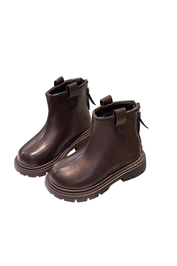 Kids Ankle Boots Pull On Closure Sturdy Sole Comfort Lining Classic Design Ideal For School Commutes Casual Walks Brown 28