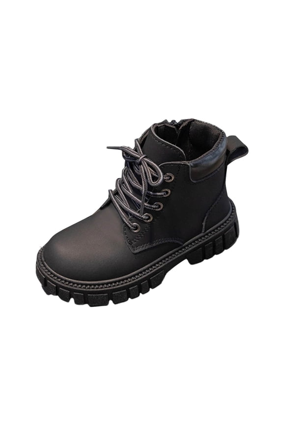 Kids Boots Ankle High Design Lace Up Closure Sole Durable Construction Suitable For Hiking Playground Black 8-8.5Years