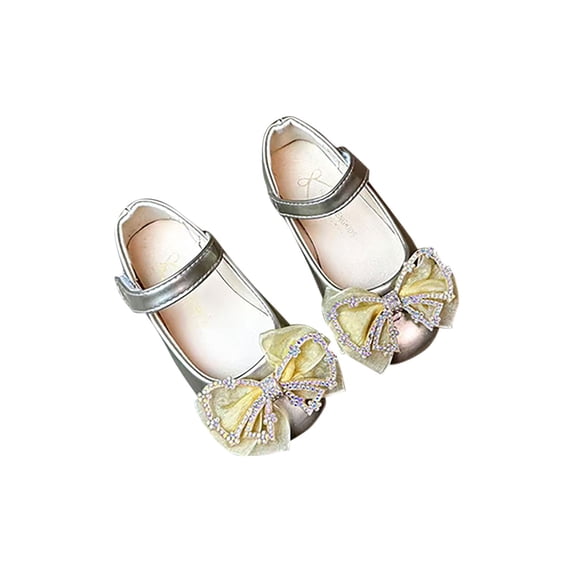 hopeusnice Kids Bow Decor Ballet Flats On Closed Toe Soft Sole Comfortable Daily School Casual Walking Shoes Gold 13 Years