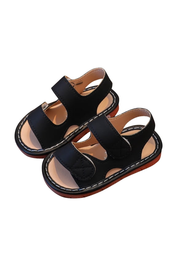 Kids Double Hook and Loop Flats Open Toe Non Lightweight with Adjustable Strap Closure for Outdoor Play and Summer Walks Black 17
