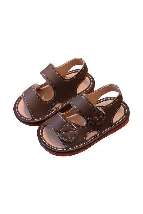 Kids Double Hook and Loop Flats Open Toe Non Lightweight with Adjustable Strap Closure for Outdoor Play and Summer Walks Brown 20