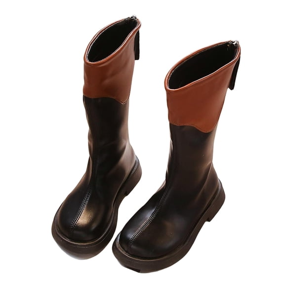 hopeusnice Kids Knee High Boots Pull On Closure Contrast Collar Soft Sole Durable Construction For Daily Activities Seasonal Outings Black 28