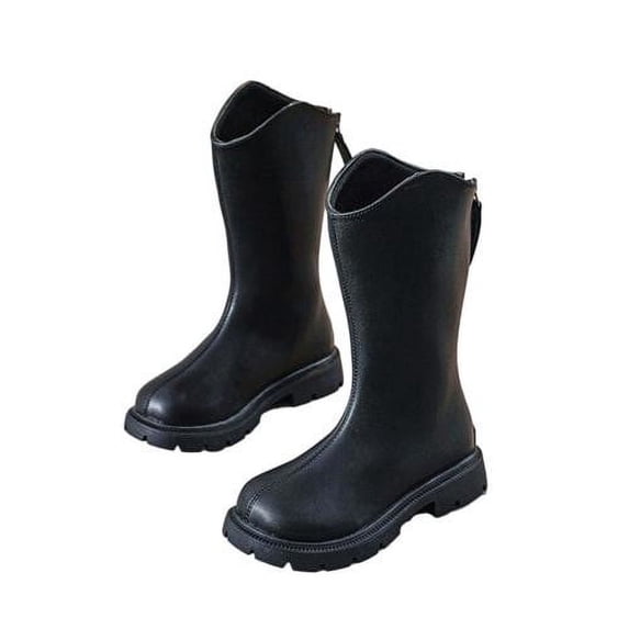 hopeusnice Kids Knee High Boots Side Zip Closure Sturdy Sole Durable Construction Smooth Design Ideal For Outdoor Walks Daily Wear Black 26