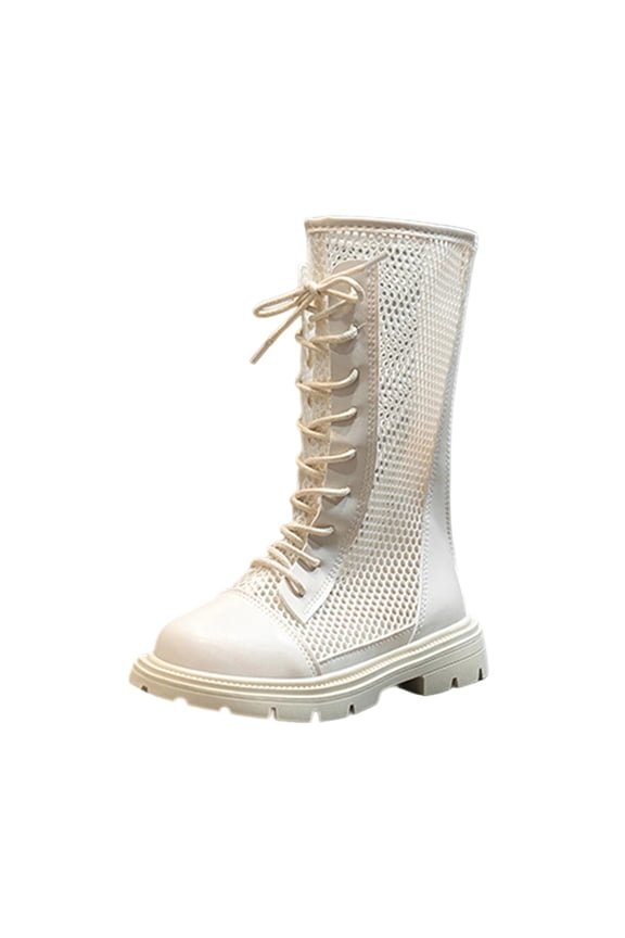 Kids Knee High Boots Tall Style Lace Up Closure Chunky Sole Durable Construction For Outdoor Adventures Daily Wear Beige 27