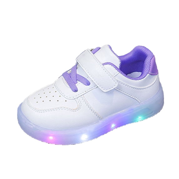 hopeusnice Kids Light Up Sneakers On Round Toe Non Breathable Outdoor Sports Casual Footwear Purple 2-3Years