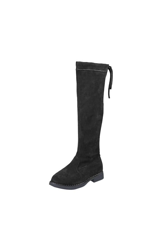 Kids Long Boots Knee High Style Lace Up Detail Round Toe Soft Lining Durable Outsole Suitable For Outdoor Play Casual Occasions Black 28