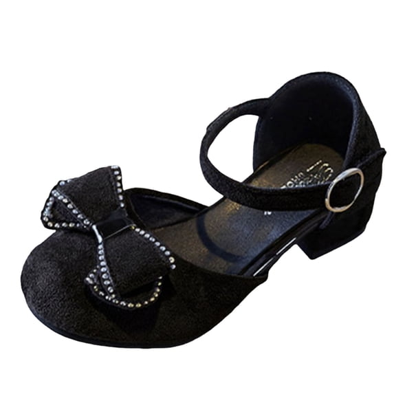 hopeusnice Kids Low Heel Mary Shoes Hook Loop Closed Toe Stylish Formal Party School Dress Footwear Black 4-4.5Years