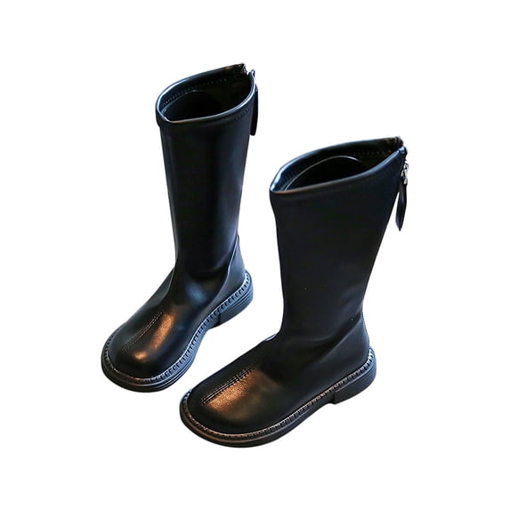hopeusnice Kids Mid Calf Boots Classic Design Easy On Closure Non Sole Breathable Insole Ideal For Playdates Walking Trips Black 36