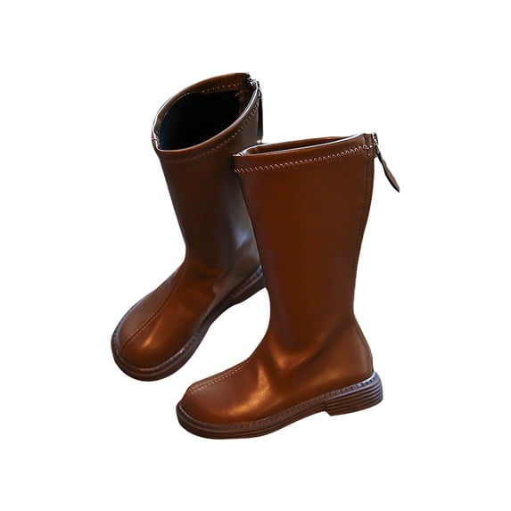 hopeusnice Kids Mid Calf Boots Classic Design Easy On Closure Non Sole Breathable Insole Ideal For Playdates Walking Trips Brown 29