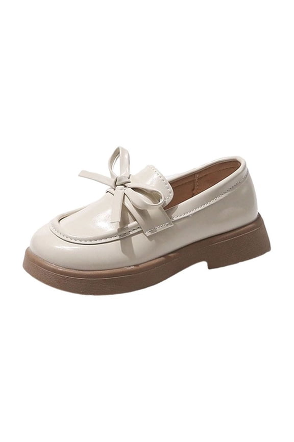 Kids Patent Leather Mary Shoes Hook Loop Closed Toe Shiny Durable Party School Dress Footwear Beige 24