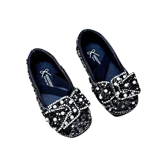 hopeusnice Kids Sequin Loafers On Round Toe Shiny Stylish Party School Formal Dress Footwear Black 3 Months