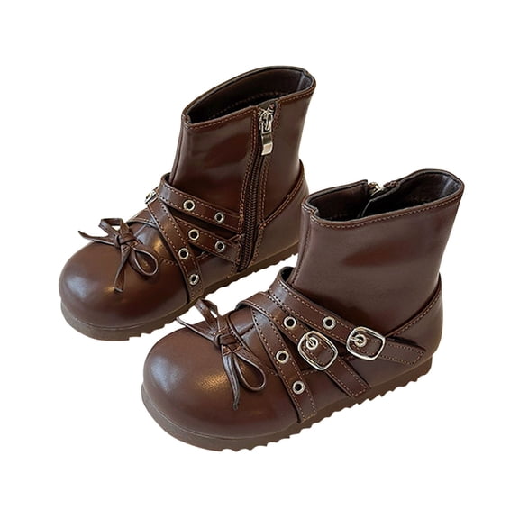 hopeusnice Kids Short Boots Ankle High Style Hook And Loop Closure Embellished Detail Durable Outsole For Playdates School Activities Brown 28