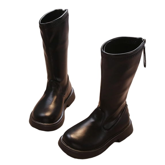 hopeusnice Kids Tall Boots Easy On Closure Smooth Design Cushioned Footbed Non Sole Suitable For School Commutes Casual Walks Black 30