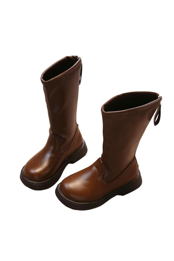 Kids Tall Boots Easy On Closure Smooth Design Cushioned Footbed Non Sole Suitable For School Commutes Casual Walks Brown 29
