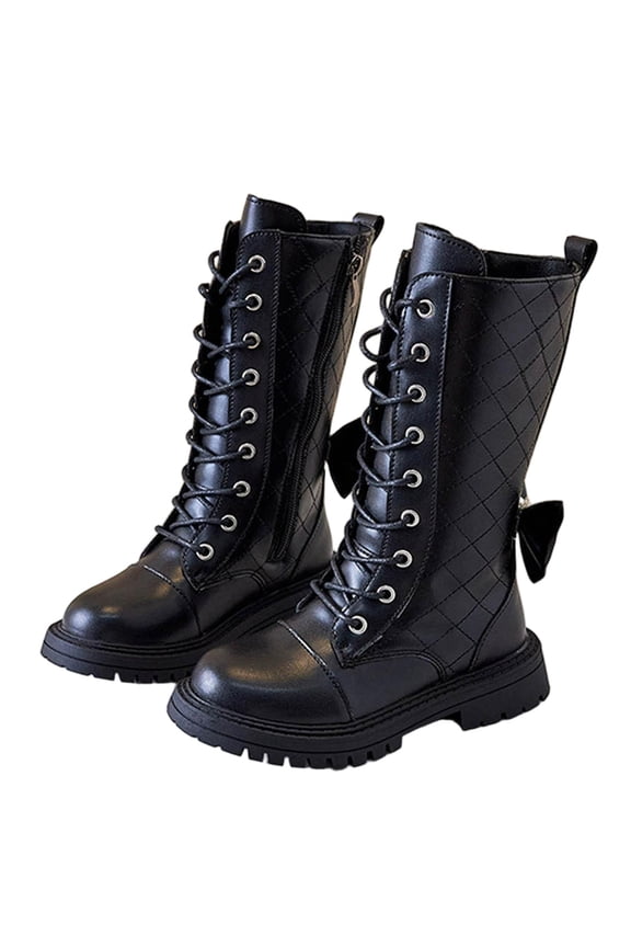 Kids Tall Boots Lace Up Closure Soft Sole Classic Design Comfort Lining Ideal For Daily Wear School Commutes Black 34