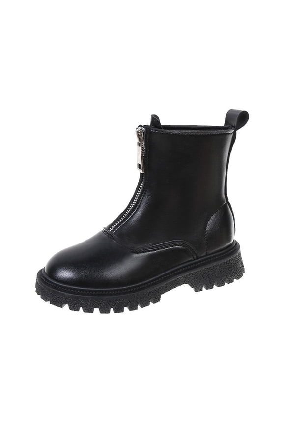 Kids Tall Boots Side Zip Closure Chunky Sole Stylish Look Durable Outsole For Daily Commutes Outdoor Trips Black 26