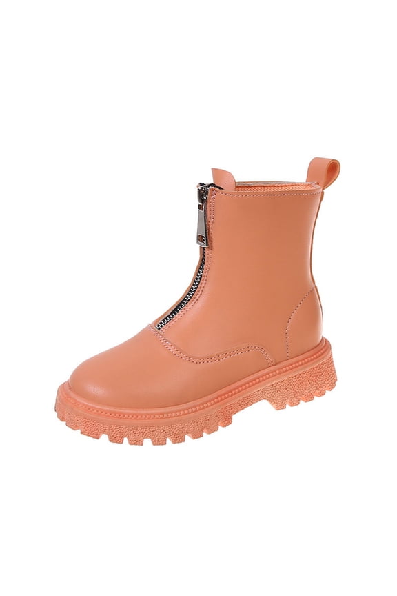 Kids Tall Boots Side Zip Closure Chunky Sole Stylish Look Durable Outsole For Daily Commutes Outdoor Trips Orange 26