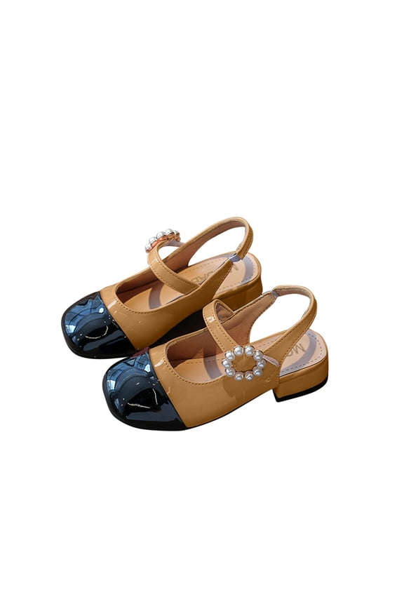 Kids Two Tone Mary Hook Loop Open Toe Lightweight Summer Daily Casual Play Footwear Khaki 27