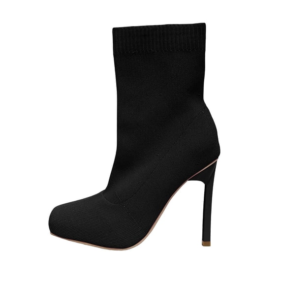 hopeusnice Knit Ankle Boots Women Square Toe Stretch Sock Style Party Booties Black 43