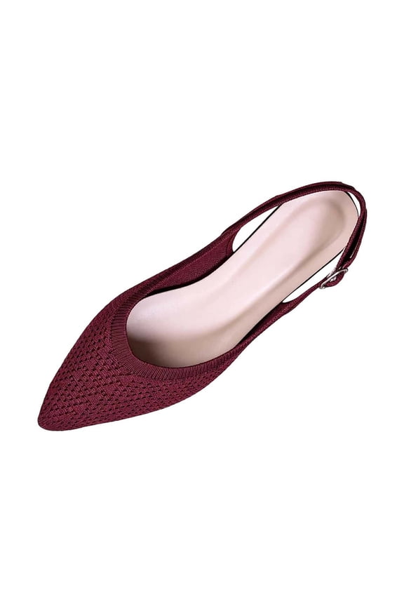 Knit Pointed Toe Slingback Flat Ballet Flats Women Minimalist Daily Footwear Wine 37