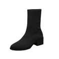 thumbnail image 1 of hopeusnice Knit Square Heel Ankle Boots Women Stretch Sock Style Minimalist Daily Booties Black 36, 1 of 8
