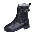thumbnail image 1 of hopeusnice Lace Up Buckle Decor Side Zipper Boot Block Heel Street Style Boot Black 42, 1 of 7
