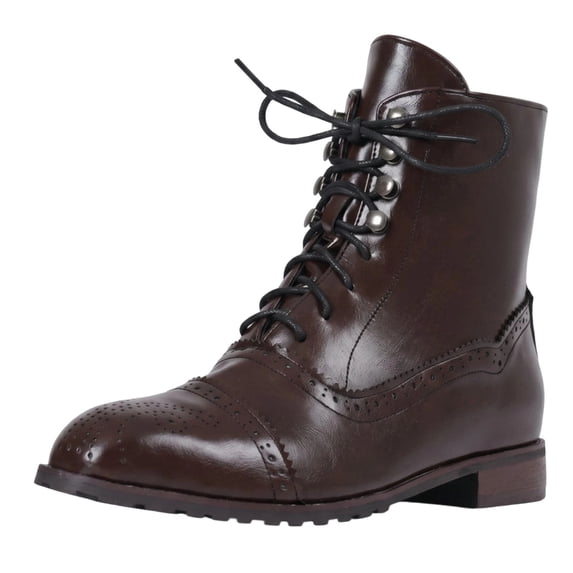 hopeusnice Men Ankle Boot Round Toe Cap Toe Brogue Lace Up Low Heel ...