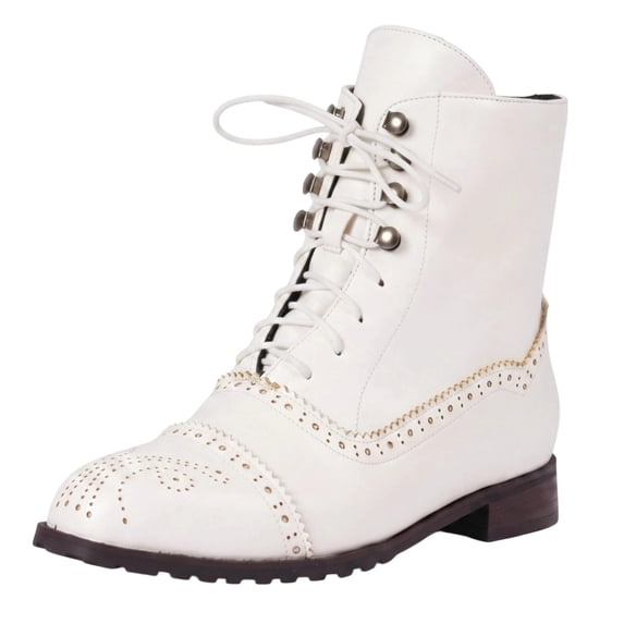 hopeusnice Men Ankle Boot Round Toe Cap Toe Brogue Lace Up Low Heel ...
