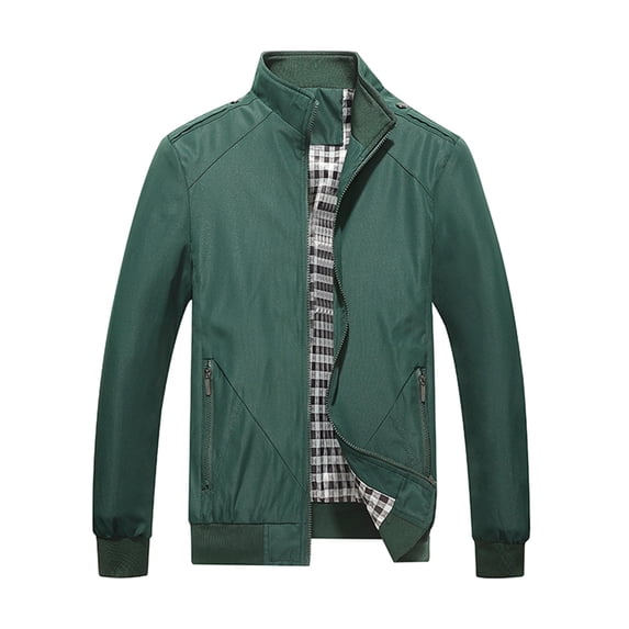 hopeusnice Men's Bomber Jacket Stand Collar Long Sleeve Rib Knit Cuffs Black Windproof Coats with Zipper Pockets Army Green XL