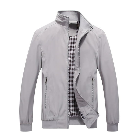 hopeusnice Men's Bomber Jacket Stand Collar Long Sleeve Rib Knit Cuffs Black Windproof Coats with Zipper Pockets Dark Gray XXXXL
