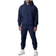 thumbnail image 1 of hopeusnice Men's Casual Beach Solid Color Lounge Sets Cotton Linen Pullover Fall Lightweight Comfyfit Workout Exercise Loose Sweat Sets Long Sleeve Trousers Pants Navy XXL, 1 of 9