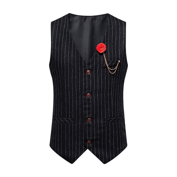 hopeusnice Men's Classic V-Neck Waistcoat Chain Trim Business Vest Black XXL