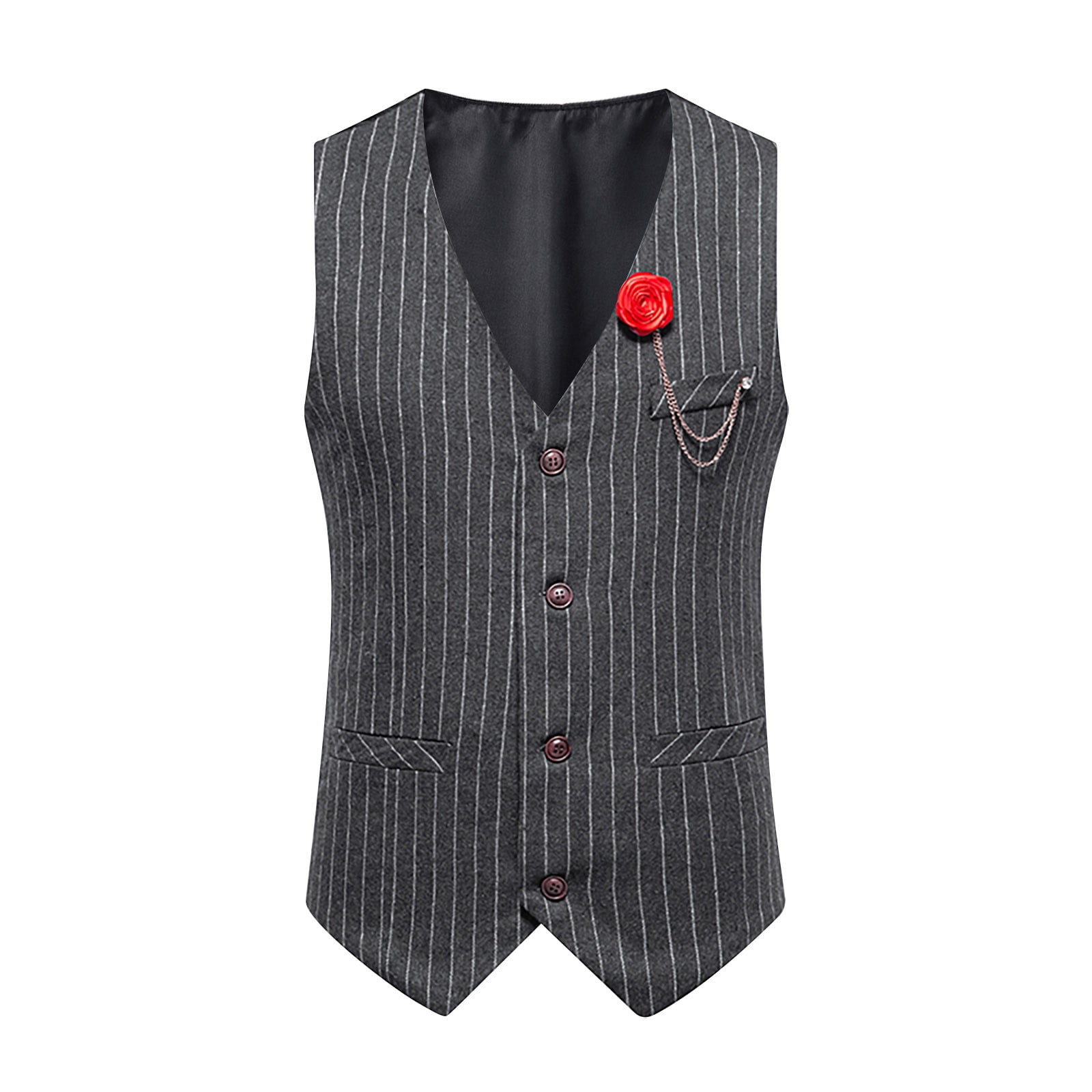 hopeusnice Men's Classic V-Neck Waistcoat Chain Trim Business Vest