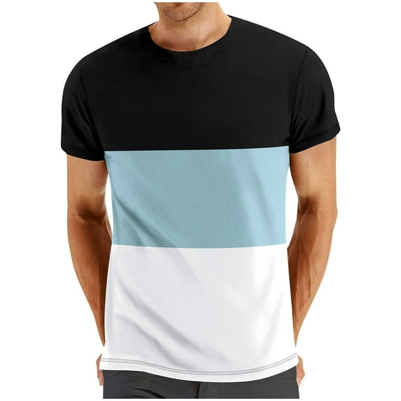 hopeusnice Men's Color Block T-Shirt Short Sleeve Crew Neck Tee Tops Blue L