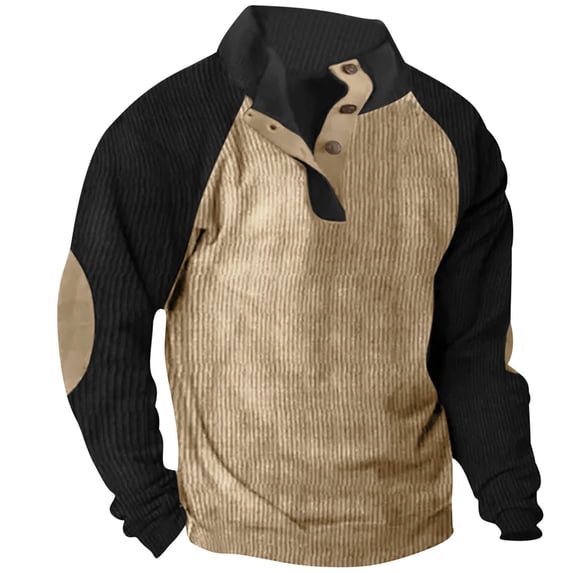 hopeusnice Men's Color Block Turtleneck Knitted Pullover Long Sleeve Patchwork Sweater with Elbow Patch Slim Fit Jumper Tops Khaki M