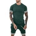 thumbnail image 1 of hopeusnice Men's Comfyfit Workout Activewear 2Pcs Solid Color Lounge Sets Pants Elastic Waist Shorts Pockets Casual Beach Loose Loungewear Fall Lightweight Green L, 1 of 8