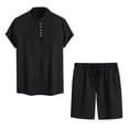 thumbnail image 1 of hopeusnice Men's Comfyfit Workout Activewear Cotton Linen 2Pcs Casual Beach Pants Solid Color Lounge Sets Loose Loungewear Elastic Waist Drawstring Shorts Fall Lightweight Black XXXL, 1 of 3