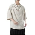 thumbnail image 1 of hopeusnice Men's Cowl Neck T-Shirt Baggy Loose Fit Short Sleeve Solid Color Tunic Tops Blouse Khaki M, 1 of 3