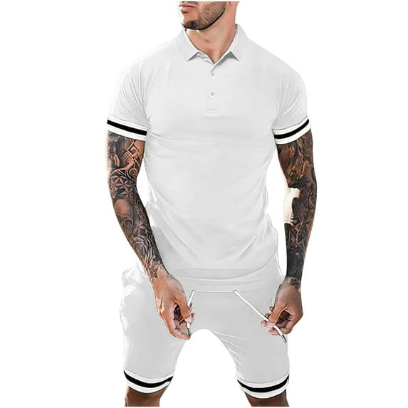 hopeusnice Men's Fall Lightweight Solid Color Lounge Sets Comfyfit Workout Activewear Casual Beach Loose Loungewear Clearance 2Pcs Elastic Waist Shorts Pockets Pants White XL