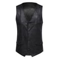 thumbnail image 1 of hopeusnice Men's Faux Leather Vests Black Business Vests Waistcoat Slim Fit Lapel Single Breasted Pockets for Wedding Party Prom Black XL, 1 of 9