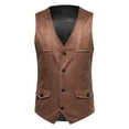 thumbnail image 1 of hopeusnice Men's Faux Leather Vests Black Business Vests Waistcoat Slim Fit Lapel Single Breasted Pockets for Wedding Party Prom Khaki XL, 1 of 9