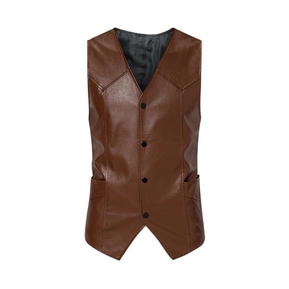 hopeusnice Men's Faux Leather Vests Slim Fit Biker Waistcoat Vests with Pockets Black Coffee M